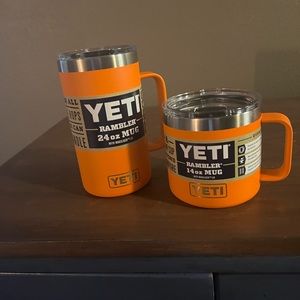 SET OF 14 AND 24 OZ MUGS DISCONTINUED AUTHENTIC KING CRAB ORANGE YETI